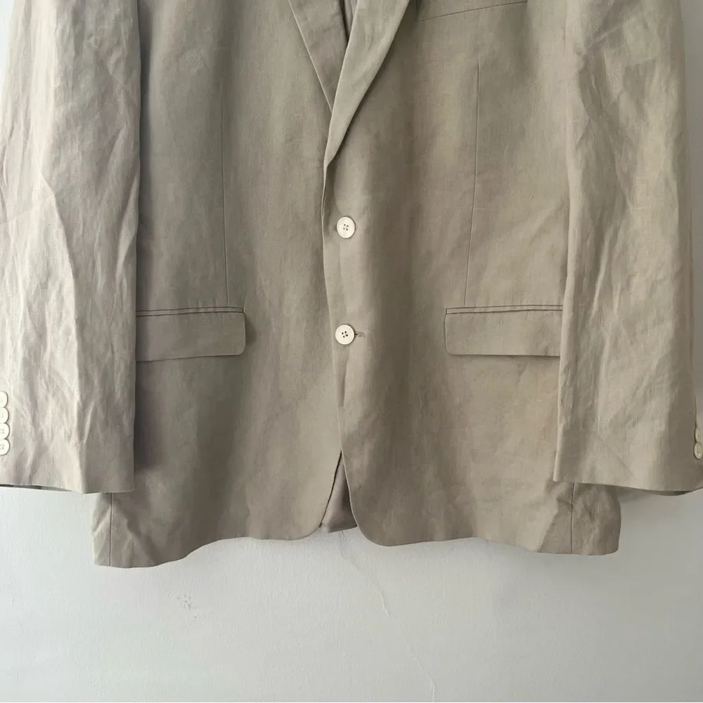Lauren Ralph Lauren Linen Blazer Beige Tan Linen Size 46R Classic Wedding Preppy